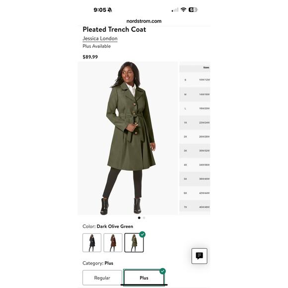 Jessica London pleated Trench coat in dark Olive Green - Picture 2 of 4